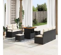 Vidaxl Ensemble De Canapé De Jardin 8 Pièces Avec Coussins Noir Poly Rattan Acacia, Vidaxl Canapé De Jardin 2 Places Avec Coussins Noir Poly Rattan, Vidaxl Ensemble De Salle À Manger De Jardin 3 Pièce