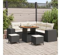 Vidaxl Ensemble De Canapé De Jardin 8 Pièces Avec Coussins Noir Poly Rotin Acacia, Vidaxl Ensemble De Salle À Manger De Jardin 3 Pièces Avec Coussins Noir Poly Rotin Acacia