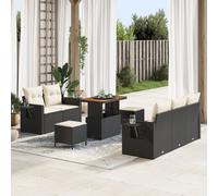 Vidaxl Ensemble De Canapé De Jardin 8 Pièces Avec Coussins Noir Rattan Poly Acacia, Vidaxl Ensemble De Salle À Manger De Jardin 3 Pièces Avec Coussins Noir Rattan Poly Acacia