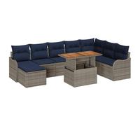 vidaXL Ensemble de canapé de Jardin 9 pc Gris et Bleu Marine | Change ton assise facilement pour s'adapter à ton espace, Parfait pour les sols irréguliers, Costaud et fait pour durer