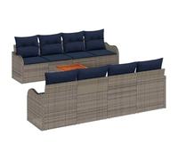 vidaXL Ensemble de canapé de Jardin 9 pc Gris et Bleu Marine polyrotin | S'adapte super facilement à ton espace, Fait en matériaux résistants aux UV, ça va durer longtemps, Les coussins sont
