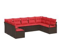 vidaXL Ensemble de canapé de Jardin 9 pcs Marron et Rouge polyrotin, Canapé Moderne pour Jardin et terrasse, Ensemble modulable, résistant aux intempéries, Design Contemporain