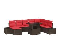 vidaXL Ensemble de canapé de Jardin 9 pc Marron polyrotin | Tu peux mixer les sièges pour qu’ils aillent où tu veux, Livré avec des coussins rouges super douillets pour te détendre