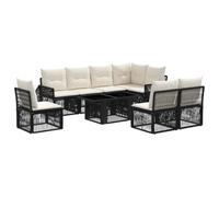 vidaXL Ensemble de canapé de Jardin 9 pc Noir et Blanc crème polyrotin
