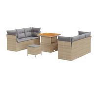 vidaXL Ensemble de canapé de Jardin 9 pcs Beige et Gris Clair, Canapé de Jardin Moderne, Fauteuil Ergonomique, Meuble résistant aux intempéries, Table Convertible, Rangement Inclus
