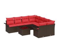 vidaXL Ensemble de canapé de Jardin 9 pcs Beige et Rouge polyrotin, Canapé modulaire Moderne pour Jardin et terrasse, mobilier léger, Lounge résistant aux UV