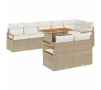 Ensemble de Sofa de Jardin de 9 Pièces avec Coussins Beige Poly Rotin, Sofa de Jardin 2 Places avec Rangement et Coussins Beige