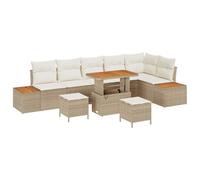 Ensemble de Canapés de Jardin 9 Pièces avec Coussins Beige Rattan Poly Acacia 3364886