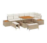 Canapé de Jardin 9 Pièces avec Coussins Beige en Rattan Poly Acacia 3364876