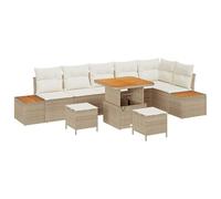 vidaXL Canapé de Jardin 9 pièces avec Coussins Beiges en rotin synthétique et Table Basse en Acacia, mobilier modulable pour la terrasse, Le Balcon ou Le Salon extérieur