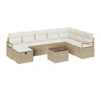 vidaXL Ensemble de canapé de Jardin 9 pcs Beige Poly rotin, Salon Modular Contemporain pour Jardin et terrasse, mobilier résistant aux intempéries, pour se détendre.