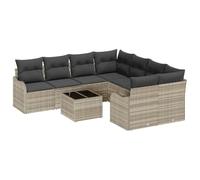 vidaXL Ensemble de canapés de jardin 9 pièces en poly rotin gris clair 55×55×37 cm avec coussins