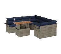 vidaXL Ensemble de canapé de Jardin 9 pcs Gris et Bleu Marine, Ensemble de canapés en Aluminium, Moderne, résistant aux UV, modulable, Confortable, pour terrasse extérieure, Table en rotin