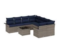 vidaXL Ensemble de canapé de Jardin 9 pcs Gris et Marine polyrotin, Canapé Moderne pour Jardin et terrasse, mobilier léger, résistant aux intempéries, protégé UV