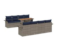 vidaXL Ensemble de canapé de Jardin 9 pcs Gris Poly rotin, Jardin et Terrasse, Canapé Lounge Modulaire, Rattan Résistant UV, Table en Acacia, Sièges de Patio