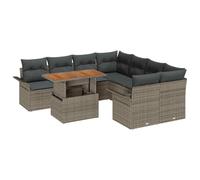 vidaXL Ensemble de Canapés de Jardin 9 Pièces avec Coussins en Poly Rattan Gris