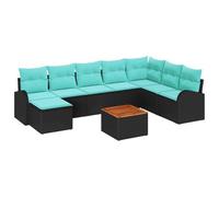 vidaXL Ensemble de canapé de Jardin 9 pcs Noir et Turquoise polyrotin, Mobilier de Jardin et terrasse, canapé extérieur Durable, Set de Salon résistant aux UV pour Maisons Modernes