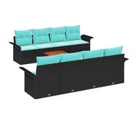 vidaXL Ensemble de canapé de Jardin 9 pcs Noir et Turquoise polyrotin, Salon de Jardin et terrasse, Ensemble Moderne, canapé résistant aux UV, Coin Salon extérieur, Confort au Rendez-Vous
