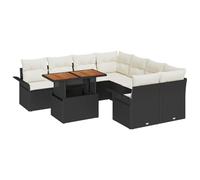 Canapé de Jardin 2 Places avec Rangement et Coussins Noir Poly Rattan, Ensemble de Canapés de Jardin de 9 Pièces avec Coussins G