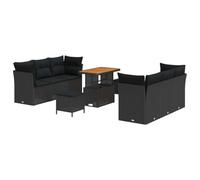 vidaXL Ensemble de canapé de Jardin 9 pcs Noir polyrotin, Ensemble de mobilier Moderne pour Le Jardin, canapé et transat durables, aménagement Chic pour Vos Repas d'été