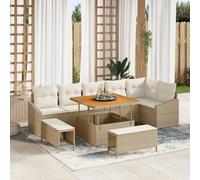 Vidaxl Ensemble De Canapé De Jardin 9 Pièces Avec Coussins Beige Rattan Poly Acacia, Vidaxl Canapé De Jardin 2 Places Avec Coussins Beige Rattan Poly, Vidaxl Ensemble Salle À Manger Jardin 3 Pièces Av