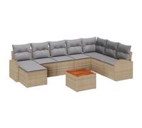 Vidaxl Ensemble De Canapé De Jardin 9 Pièces Avec Coussins En Rattan Poly Beige Acacia Beige