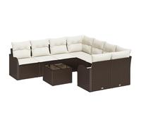 vidaXL Ensemble de Canapé de Jardin 9 Pièces avec Coussins en Rattan Poly Marron