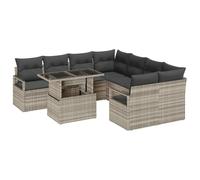 vidaXL Ensemble de canapé de Jardin 9 pièces avec Coussins Gris Clair en Poly rotin, Pieds réglables, Assise Confortable et Design Contemporain. Parfait pour aménager Votre terrasse Moderne.