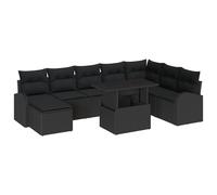 Vidaxl Ensemble De Canapé De Jardin 9 Pièces Avec Coussins Noir Rattan Poly Noir
