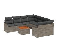 vidaXL Ensemble de Canapé de Jardin 9 Pièces avec Oreillers en Poly Rattan Gris et Acacia