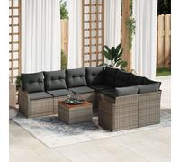 Vidaxl Ensemble De Canapé De Jardin 9 Pièces Avec Oreillers En Poly Rattan Gris Et Acacia, Vidaxl Canapé De Jardin 2 Places Avec Rangement & Oreillers En Poly Rattan Gris