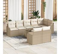 Vidaxl Ensemble De Canapé De Jardin 9 Pièces Avec Oreillers En Rattan Poly Brown, Vidaxl Canapé De Jardin 2 Places Avec Oreillers En Poly Rattan Beige