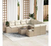 Ensemble de canapé de jardin 9 pièces avec coussins Beige en poly rotin
