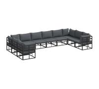 vidaXL Ensemble de canapé de Jardin avec Coussin 10 pcs Noir Aluminium, Jardin et terrasse, canapé Moderne modulable, Coin Salon extérieur, Meubles Lounge résistants aux intempéries
