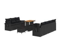 Ensemble de 10 Pièces de Sofa de Jardin avec Oreillers Noir Rattan Poly Acacia 3363659