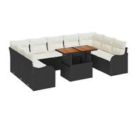 vidaXL Ensemble de canapé de Jardin avec Coussin 10 pcs Noir et crème, Jardin et Terrasse : Canapé modulable, Solide, résistant aux UV, léger pour des Moments Comfy en extérieur