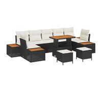 vidaXL Ensemble de canapé de Jardin avec Coussin 10 pcs Noir et Crème, Sofa d'extérieur rectangulaire, Moderne et modulable, Parfait pour Jardin, terrasse ou Bord de Piscine.