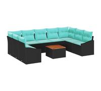 vidaXL Ensemble de canapé de jardin avec coussin 10 pcs Noir polyrotin, Canapés de jardin modernes, robustes, modulables, sièges d'extérieur, lounge résistant pour un patio stylé