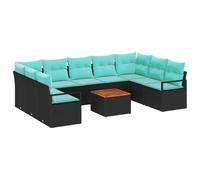 vidaXL Ensemble de canapé de Jardin avec Coussin 10 pcs Noir polyrotin, Mobilier élégant, Moderne, Durable, modulable, léger et résistant aux intempéries, canapé en rotin, Table en Acacia
