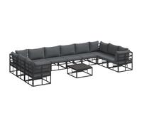 vidaXL Ensemble de canapé de Jardin avec Coussin 11 pcs Noir Aluminium, Jardin et terrasse, canapé Moderne modulable, Coin Salon extérieur, Meubles Lounge résistants aux intempéries