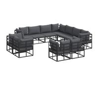 vidaXL Ensemble de canapé de Jardin avec Coussin 11 pcs Noir Aluminium, Jardin et Terrasse, Ensemble extérieur Moderne, Canapé Lounge étanche, Mobilier modulable pour Vivre en Plein air