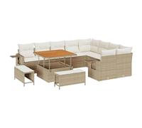 Set de Sofa de Jardin de 12 pièces vidaXL avec Coussins Beige Poly Rattan Acacia, Set de Salle à Manger de Jardin de 3 pièces vidaXL avec Coussins Beige Poly Rattan Acacia