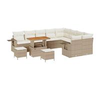 vidaXL Set de canapé de Jardin 12 pièces avec Coussins Beige Poly rotin Acacia