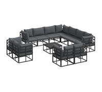 vidaXL Ensemble de canapé de Jardin avec Coussin 12 pcs Noir Aluminium, Jardin et Terrasse, Ensemble extérieur Moderne, Canapé Lounge étanche, Mobilier modulable pour Vivre en Plein air