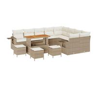 Ensemble De Canapé De Jardin Vidaxl 13 Pièces Avec Coussins Beige Poly Rotin Acacia, Ensemble De Salle À Manger De Jardin Vidaxl 4 Pièces Avec Coussins Beige Poly Rotin Acacia