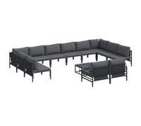 vidaXL Ensemble de canapé de Jardin avec Coussin 13 pcs Noir Acier, Jardin et terrasse, Salon Moderne d'extérieur, canapé modulable pour se détendre en Toute simplicité