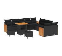 vidaXL Ensemble de canapé de Jardin avec Coussin 13 pcs Noir, Ensemble de Meubles de Jardin et terrasse, Moderne, léger, UV-résistant, Parfait pour se détendre Dehors