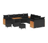 vidaXL Ensemble de canapé de Jardin avec Coussin 13 pcs Noir, Ensemble de Meubles de Jardin et terrasse, Moderne, léger, UV-résistant, Parfait pour se détendre Dehors