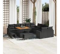 Ensemble De Canapé De Jardin Vidaxl 13 Pièces Avec Coussins Noir Poly Rattan Acacia, Ensemble De Restauration Jardin Vidaxl 3 Pièces Avec Coussins Noir Poly Rattan Acacia