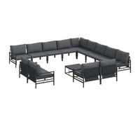 vidaXL Ensemble de canapé de Jardin avec Coussin 14 pcs Noir Acier, Jardin et terrasse, Ensemble Moderne de mobilier, canapé extérieur, Design Respirant, Coin Lounge d'été
